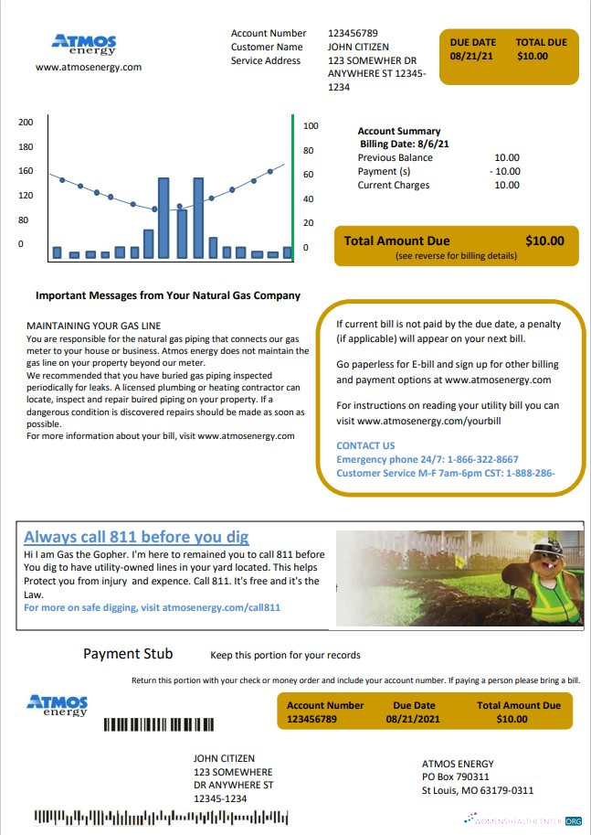 download USA Virginia Atmos Energy utility bill template in Word and PDF format (.doc and .pdf) PDF template